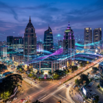 Digital marketing agency services in Bangalore - cityscape with digital network connections