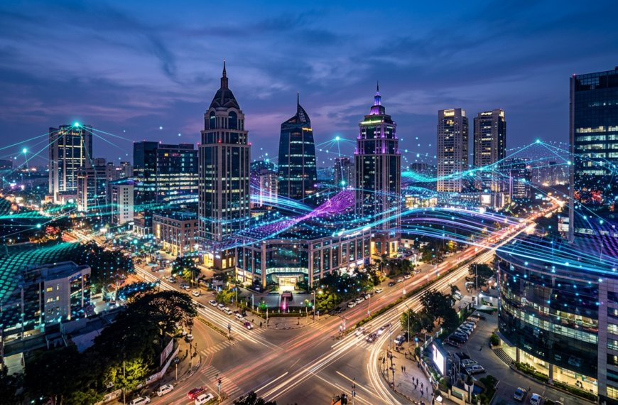 Digital marketing agency services in Bangalore - cityscape with digital network connections