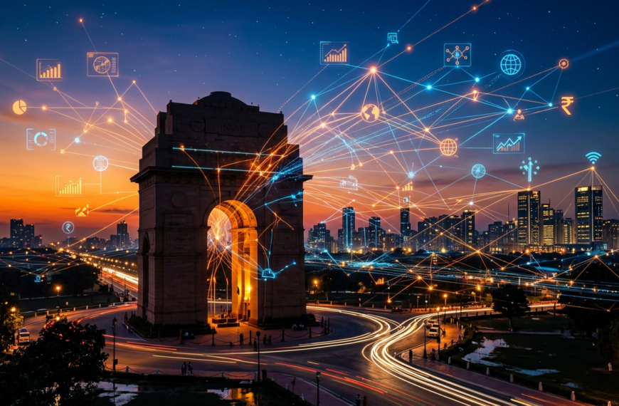 Digital marketing agency services in Delhi NCR - India Gate with digital network connections