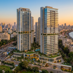 Modern luxury apartment towers in Indian city skyline for real estate digital marketing