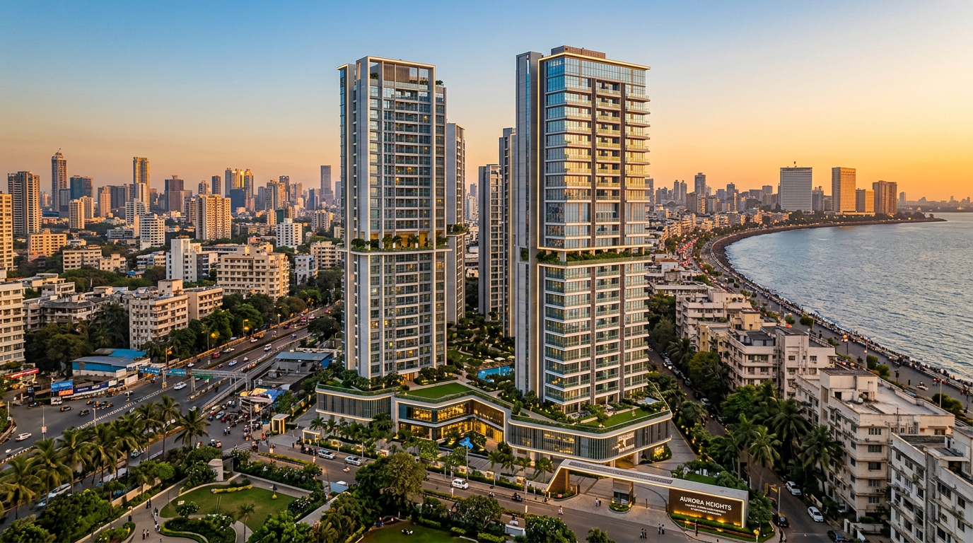 Modern luxury apartment towers in Indian city skyline for real estate digital marketing