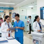 Indian healthcare professionals using digital marketing technology in a modern hospital